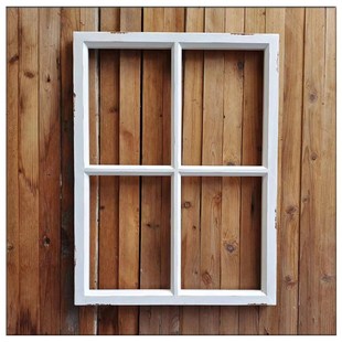 乡村做旧假窗户框花园庭院装饰复古实木墙饰挂饰拍摄道具窗格木格