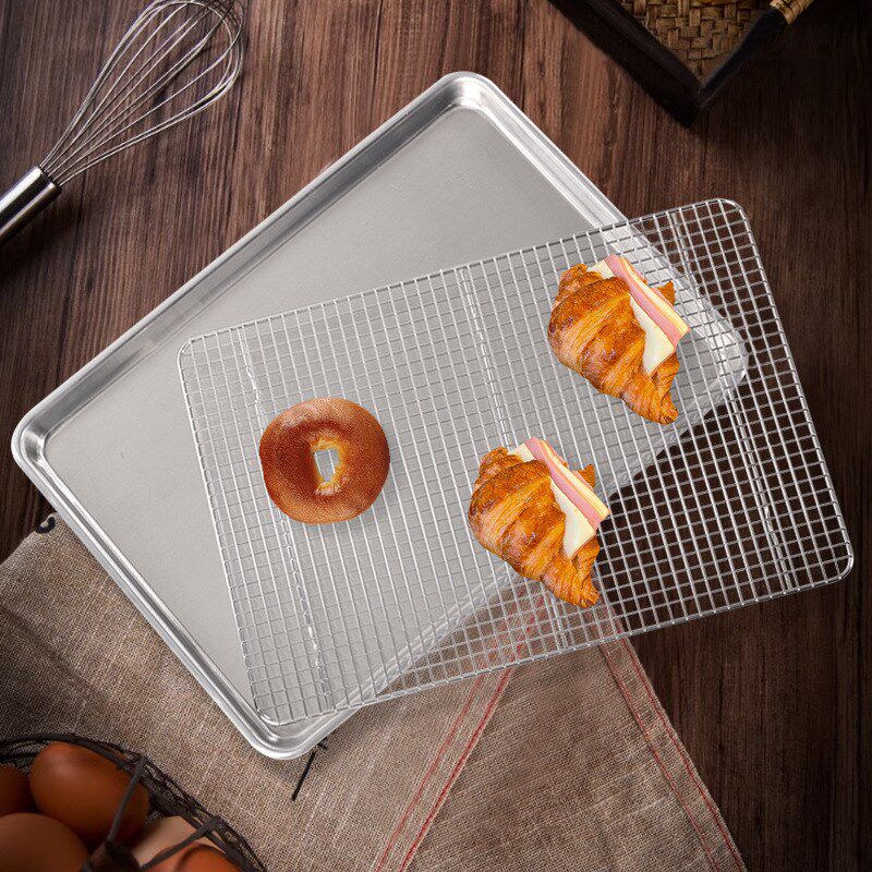 带网烤盘不锈钢凉网控油架商用托盘滤水滤油盘长方形烤盘带网