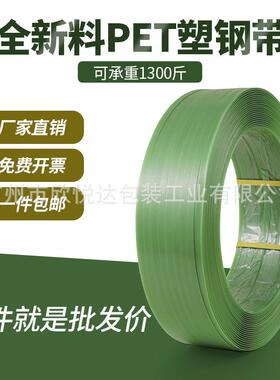 工厂新料绿色PET塑钢打包固定带1608包装带塑料捆扎带塑钢带