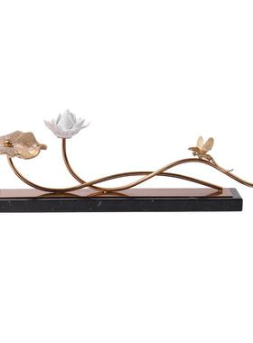 新中式金属禅意莲花摆件客厅酒柜玄关电视柜办公桌博古架装饰品