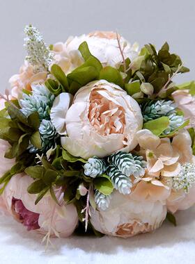 花束D755牡丹绢花仿真花户外风格婚庆道具拍照新娘手捧花 实价