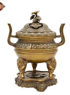 宏达 全黄铜大号仿古包浆 灵芝熏香炉 玄关铜香炉摆件