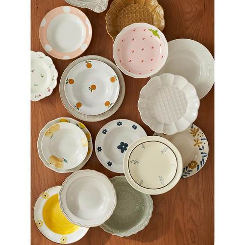 6B76 好看的大盘子碗家用2022新款深盘陶瓷餐盘装菜餐具菜盘ins风