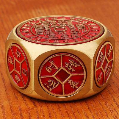 黄铜手把件红油山鬼铜钱五帝钱六面转可旋转八面摆件铜工艺品