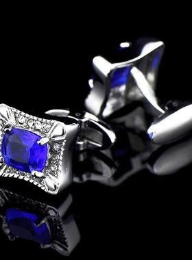 英博紫蓝色锆石水晶宝石袖扣袖钉商务法式扣686cufflinks/991417