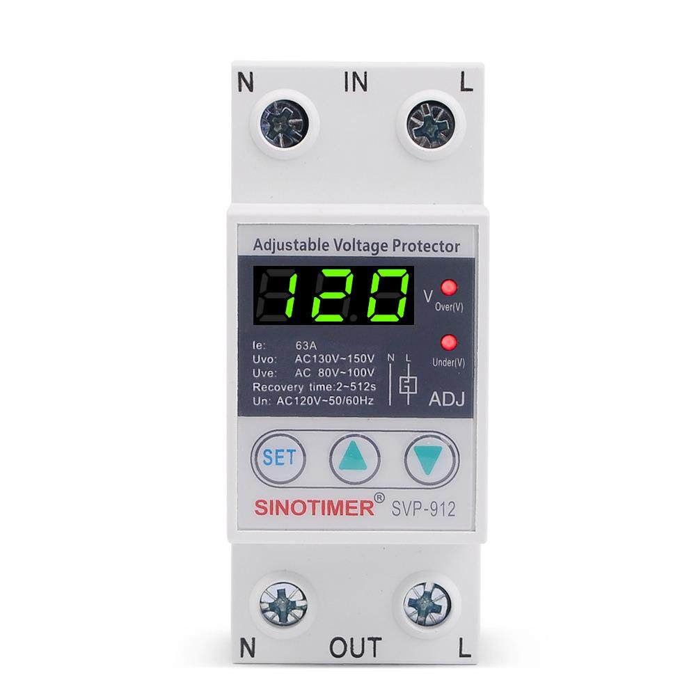 SVP-912 110V 120V 可调智能自复式过欠压保护器自动复位开关40A