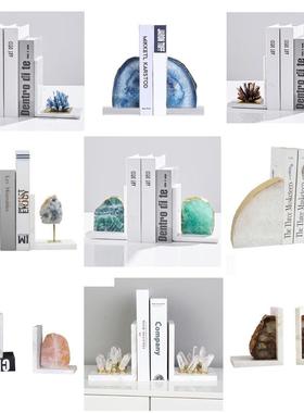 现代简约样板房间紫水晶书挡书立书靠摆件办公室书房家居装饰品