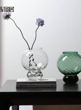 博西家居 绿色高脚扭楞葫芦形玻璃花瓶摆件ins家居软装装饰品花器