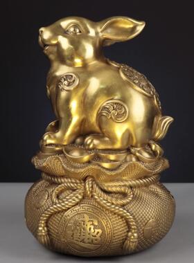 杨铜记 钱袋兔子 存钱罐 家居办公室金属工艺品 聚宝盆兔子