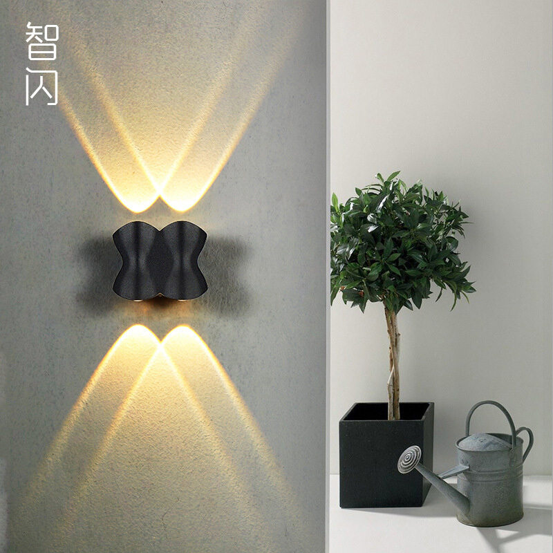 智闪 黑色户外壁灯 防水别墅室外阳台灯 创意光束工程led灯超亮灯