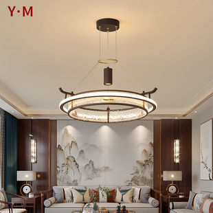 新中式客厅吊灯圆形LED餐厅饭店包房酒店会所复式楼茶室吊灯3162