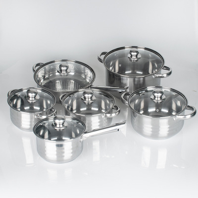 跨境外贸出口pot定制12件套装锅具不锈钢十二件套装锅锅具套装6件