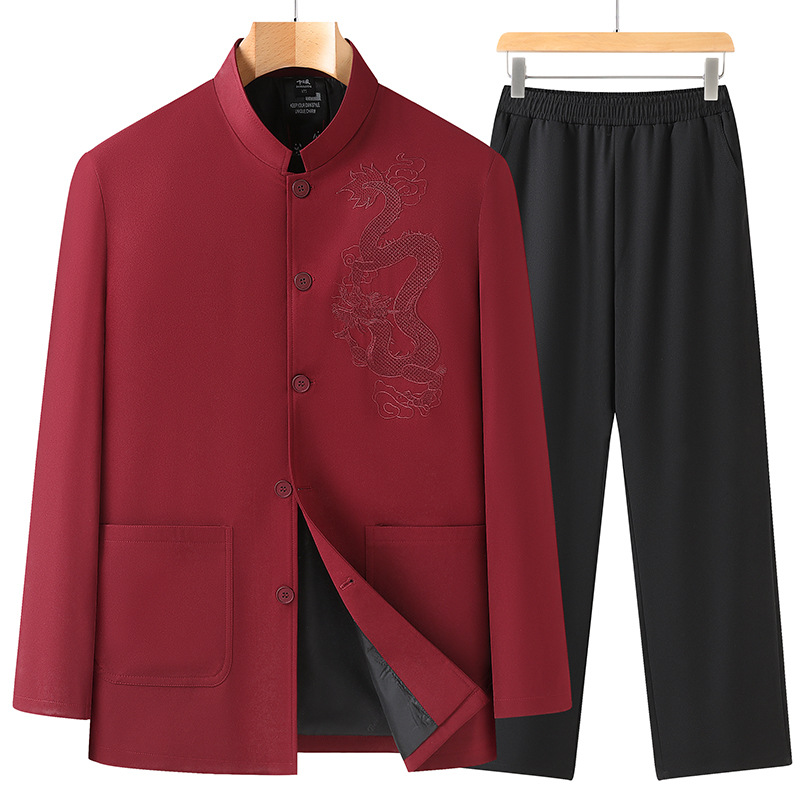 中老年人唐装男爷爷中山装父亲外套爸爸装中式公公婚礼喜宴会服装