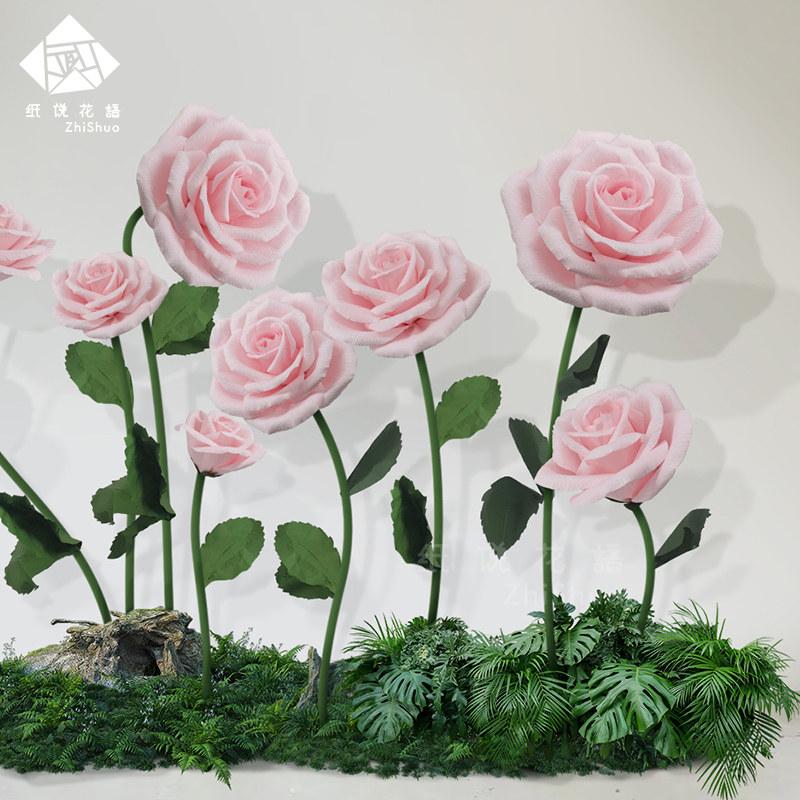 婚庆装饰路引纸花橱窗美陈婚礼布置立体手工成品仿真月季纸艺花