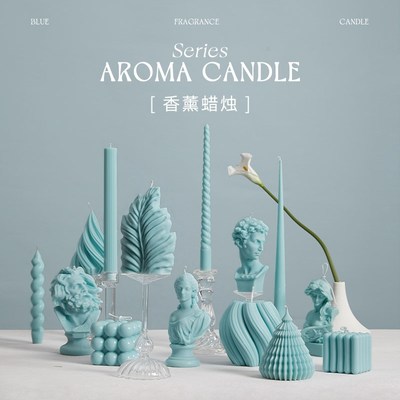 薄荷蓝色长杆香薰蜡烛家用无烟无味人像艺术风浪漫氛围感装饰摆件