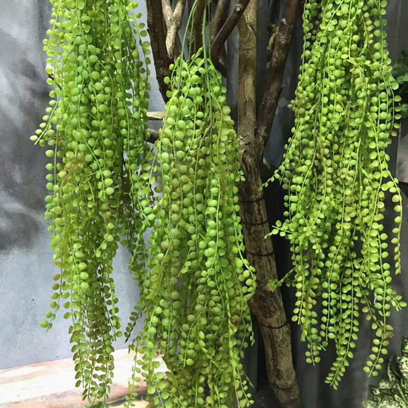 仿真垂挂绿植豆瓣叶 餐厅塑料挂藤壁挂藤条吊篮装饰 加密吊挂叶子