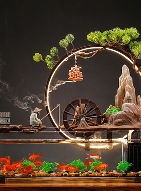 流水摆件循环水招财鱼缸客厅假山喷泉生财中式家居装饰办公室桌面