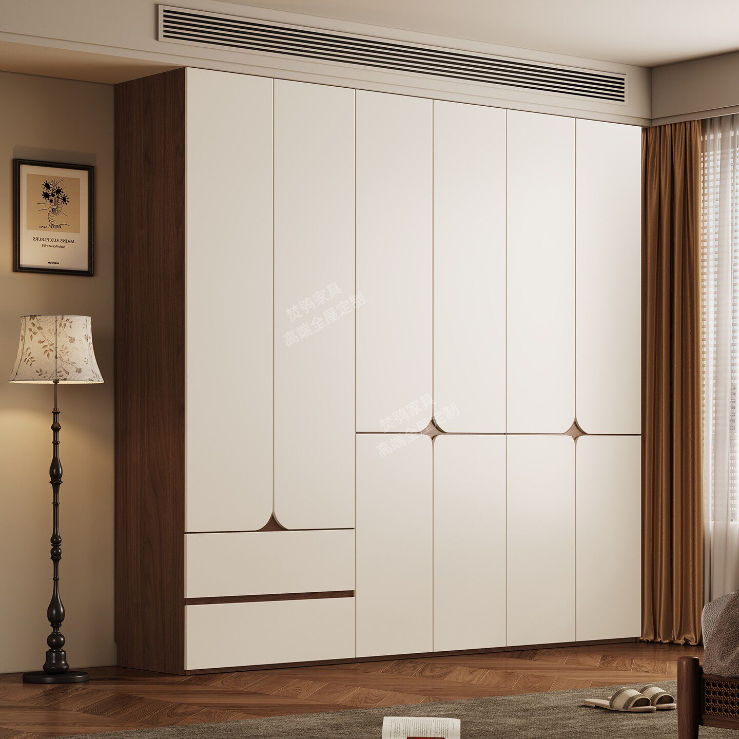 现货全实木衣柜奶油风家用卧室原木衣柜平开门法式橡木大衣橱子