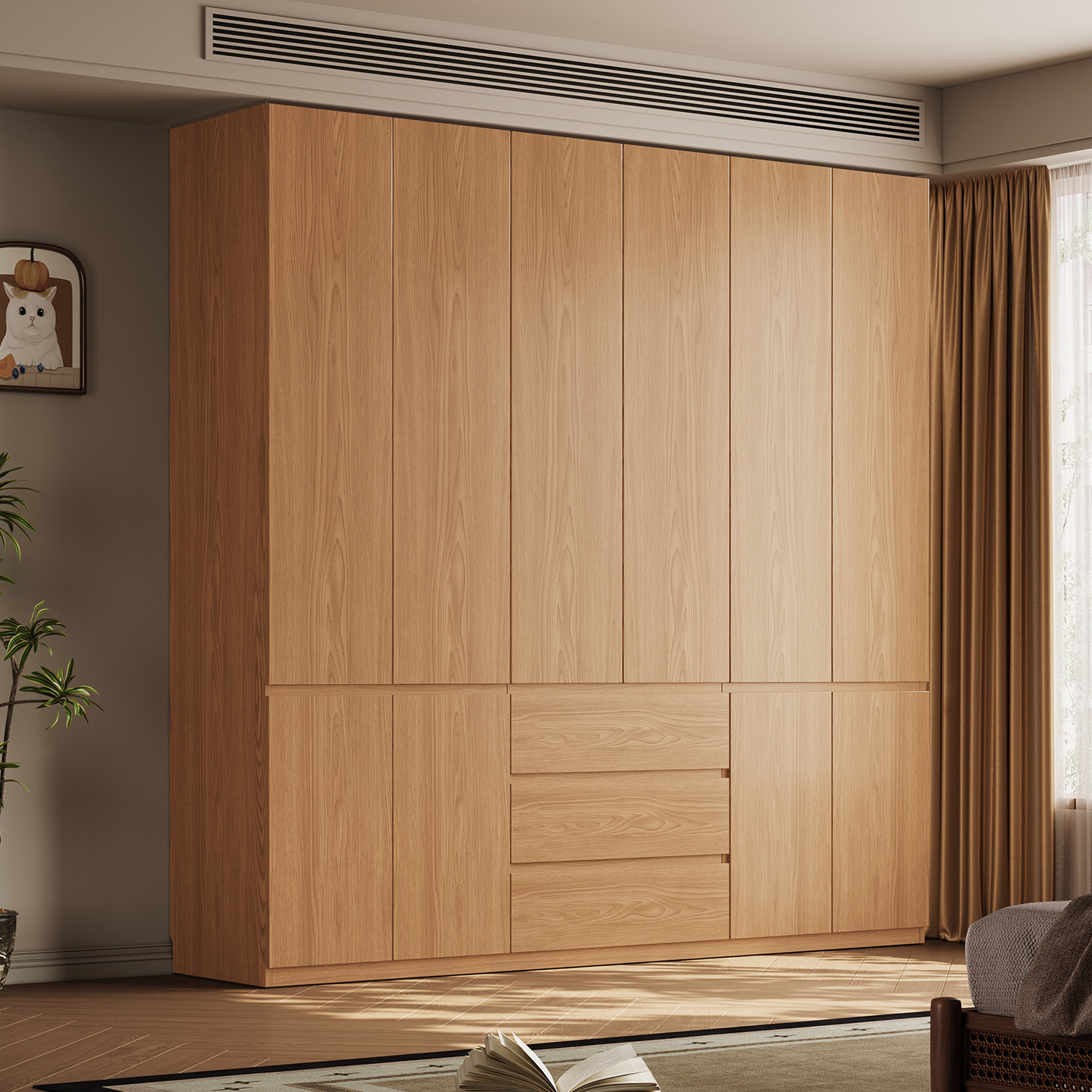 现货全实木橡木衣柜原木风家用卧室ENF级环保卧室衣柜大衣橱子