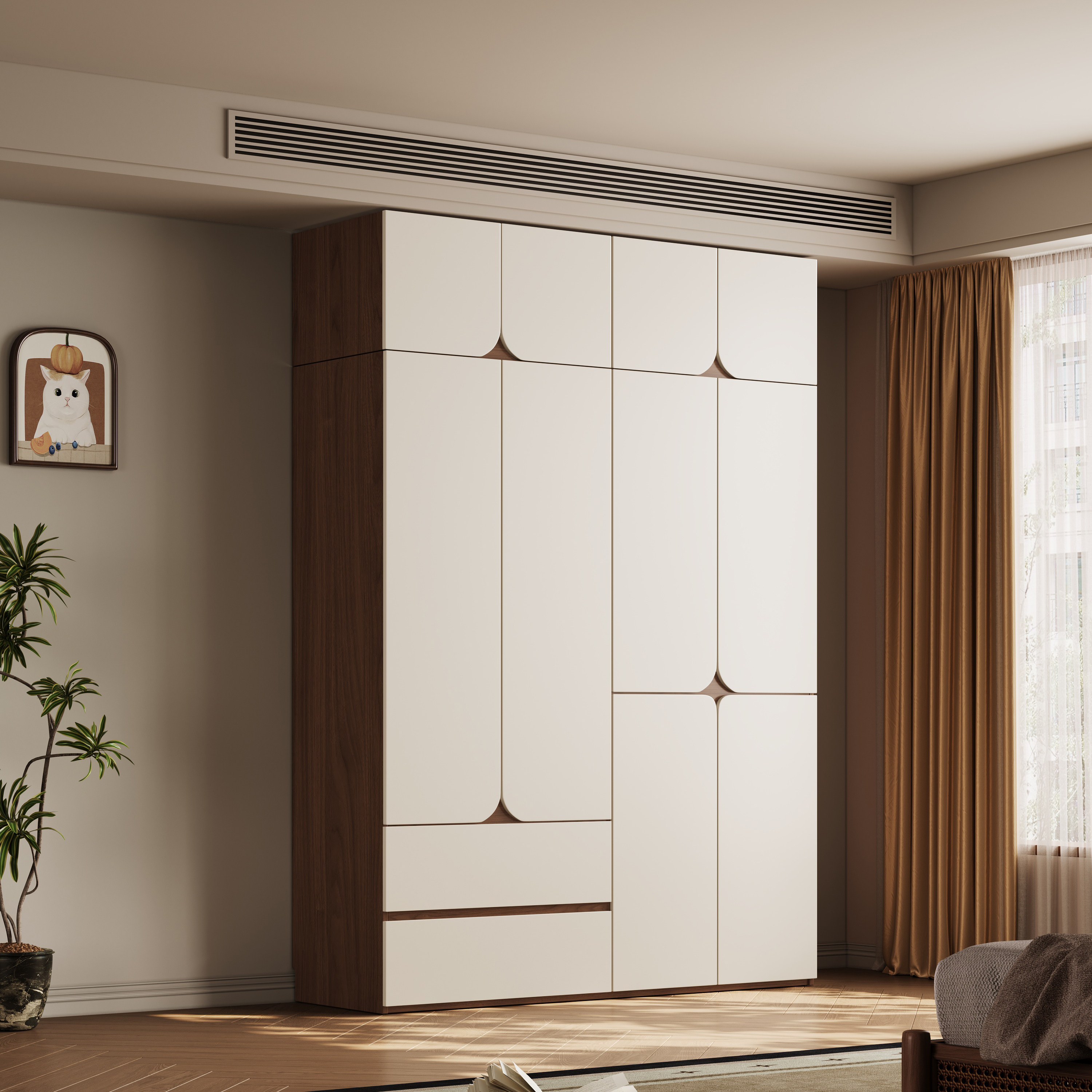 现货全实木衣柜奶油风家用卧室原木六门衣柜平开门法式橡木大衣橱