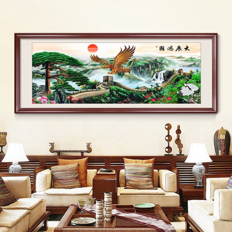 大展宏图挂画大鹏展翅壁画办公室装饰画中式客厅沙发背景墙国画
