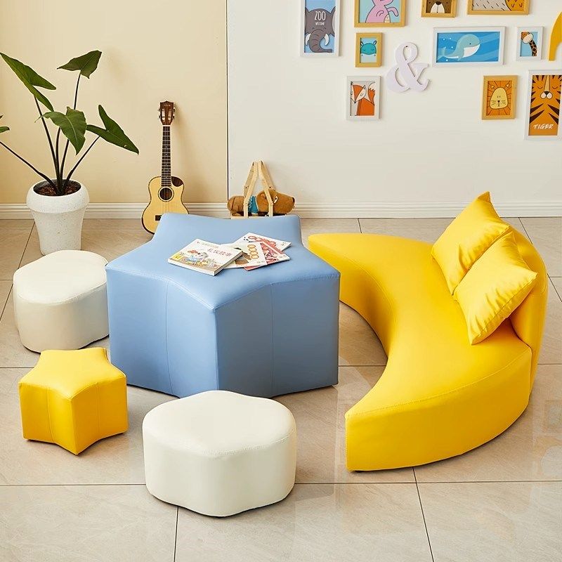 卡通月亮星星套装组合凳早教中心幼儿园阅读角儿童沙发皮质软包凳