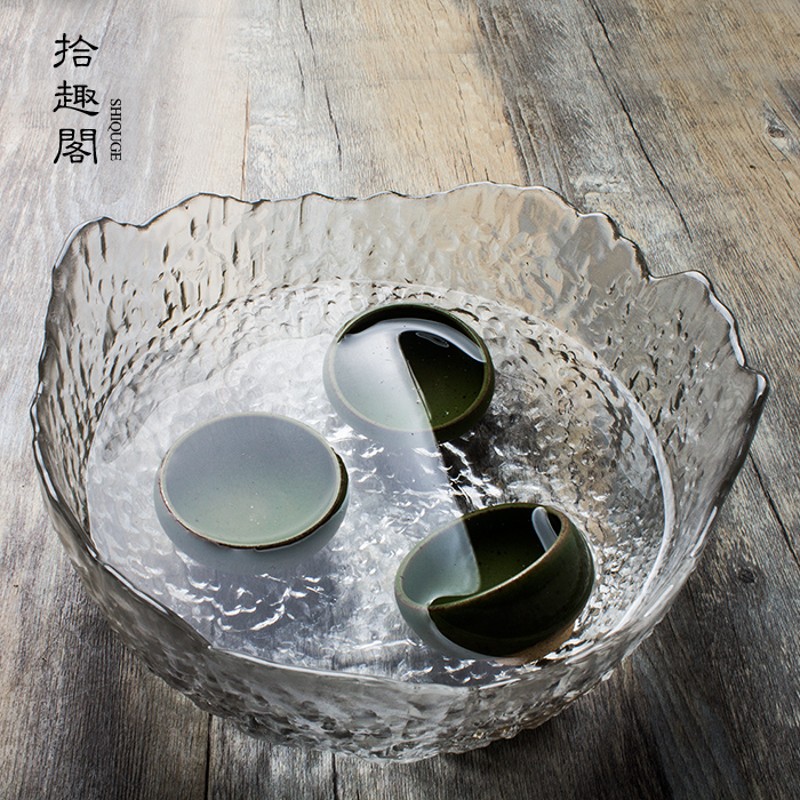 纯手工锤纹耐热玻璃水洗 大号茶洗花盆 功夫茶具配件水盂茶渣桶