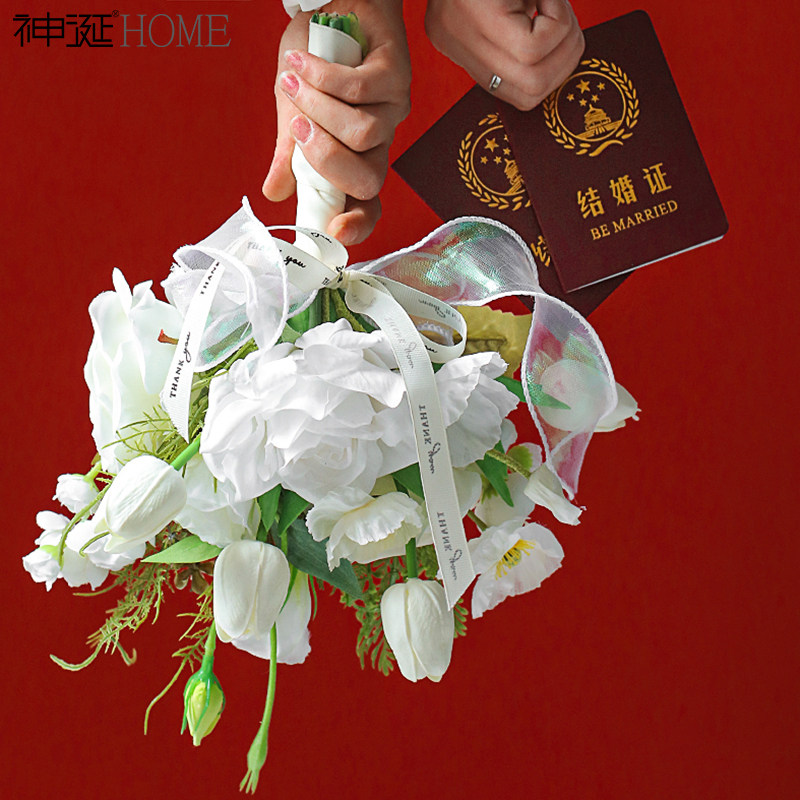 婚礼手捧花装饰结婚花束婚纱摄影新娘伴娘玫瑰假花婚庆领证仿真花