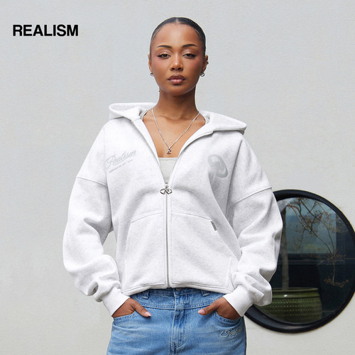 REALISM潮牌字母印花拉链卫衣