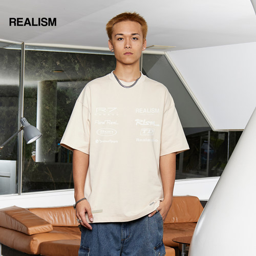 REALISM短袖字母印花重磅纯棉T恤