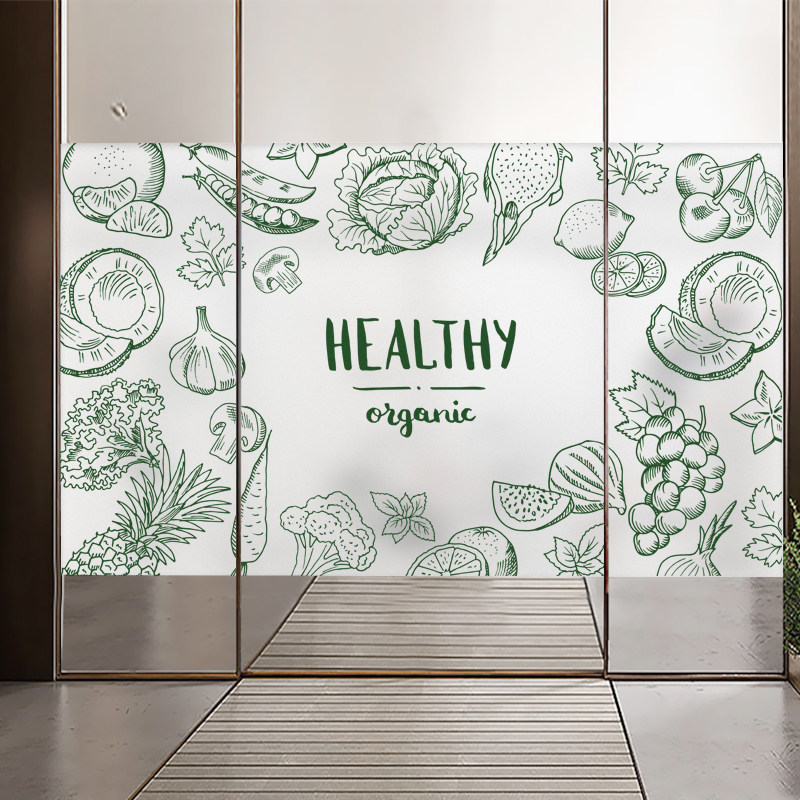 创意手绘水果绿色蔬菜店铺透光不透视玻璃橱窗免胶UV磨砂静电贴膜,家居饰品,玻璃膜/贴,淘宝优惠券,粉丝福利购,淘宝优惠卷