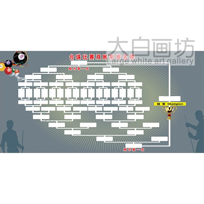 16人数台球厅比赛双败制晋级表黑8桌球室墙壁画斯诺克墙贴画海报