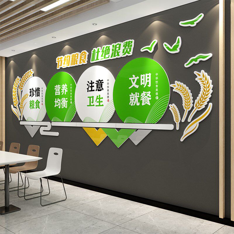 食堂文化墙面贴纸员工餐厅装饰挂画饭堂布置珍惜节约粮食宣传标语