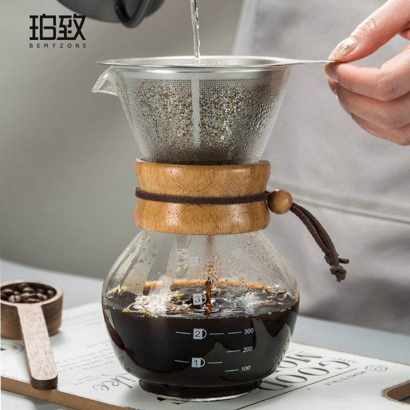 手冲咖啡壶滴漏式分享壶咖啡过滤器免滤纸不锈钢双层滤网器具套装
