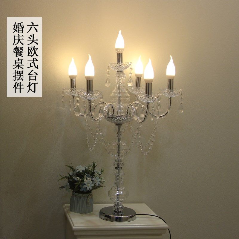新款婚庆道具六头水晶路引欧式婚礼烛台餐桌摆件欧式创意家居台灯