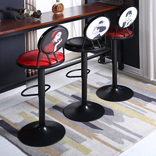 铁艺吧台椅子欧式酒吧椅升降高脚凳家用靠背吧凳复古咖啡前台椅子