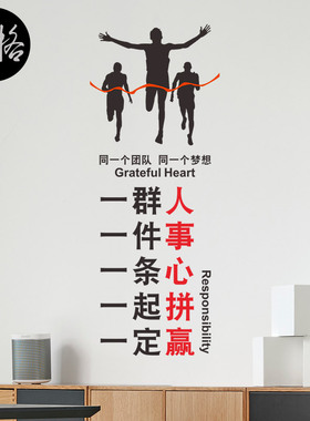 创意公司文化墙面办公室装饰墙贴纸画自粘励志一群人一件事柱子贴