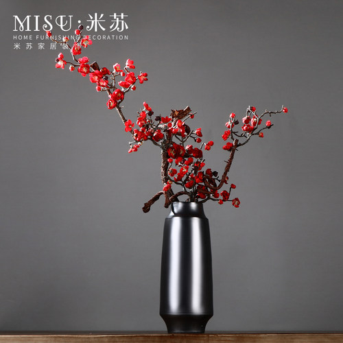 仿真梅花陶瓷花瓶套装整体花艺摆件客厅落地假花插花电视柜装饰品