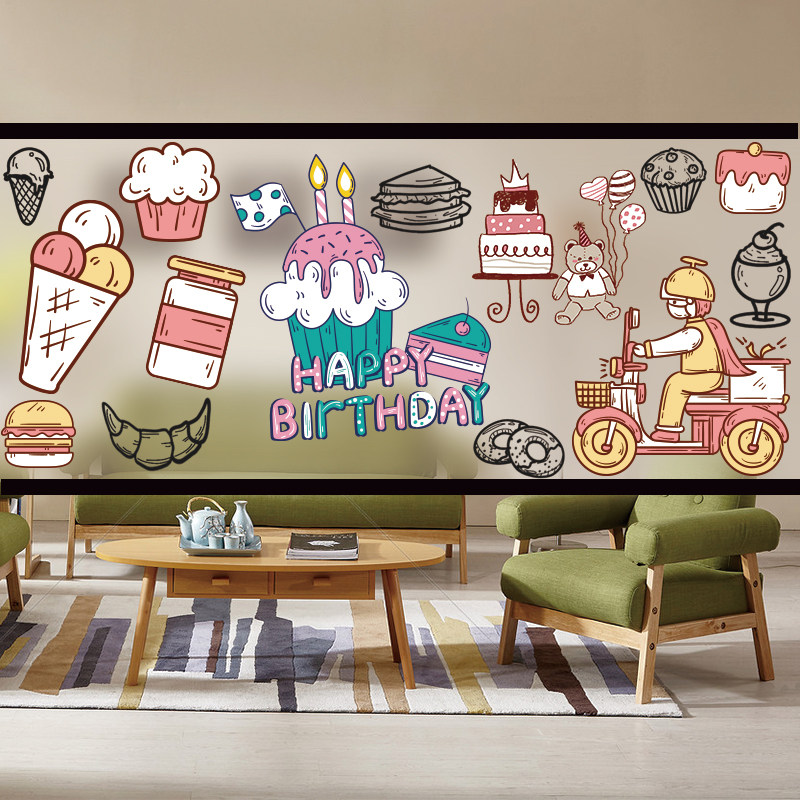 蛋糕店甜品店奶茶店时尚潮流磨砂背胶静电免交定制UV玻璃贴膜,家居饰品,玻璃膜/贴,淘宝优惠券,粉丝福利购,淘宝优惠卷