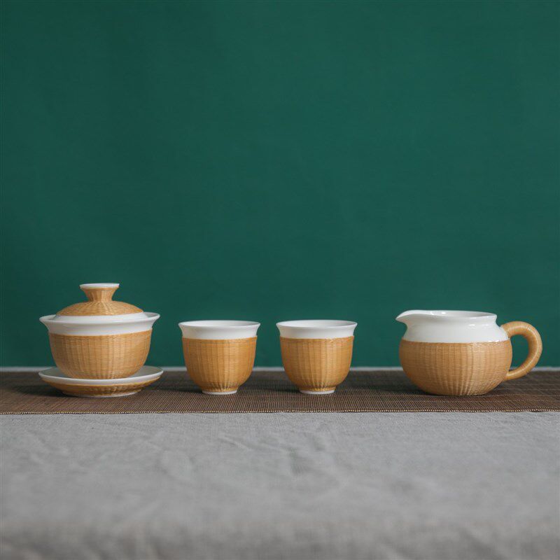 非遗传统竹编手工艺竹丝扣瓷白瓷盖碗公道杯功夫茶具礼盒套装礼品,特色手工艺,竹编/竹雕,淘宝优惠券,粉丝福利购,淘宝优惠卷