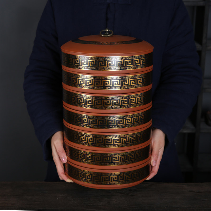 可叠层紫砂普洱茶盒茶叶罐 白茶七子饼茶饼罐 大号茶叶家用包装盒