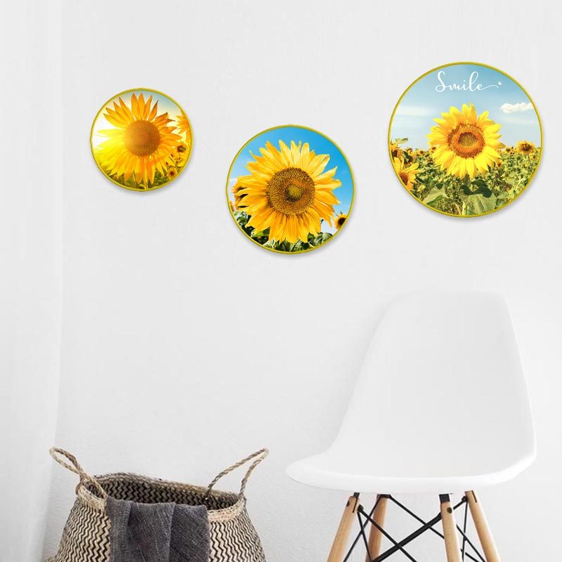餐厅装饰画客厅挂画田园风格向日葵儿童房玄关走廊过道圆形墙壁画,家居饰品,现代装饰画,淘宝优惠券,粉丝福利购,淘宝优惠卷