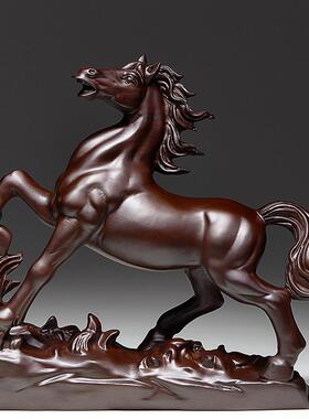 黑檀木雕马到成功摆件实木客厅装饰寓意动物十二生肖马雕刻工艺品