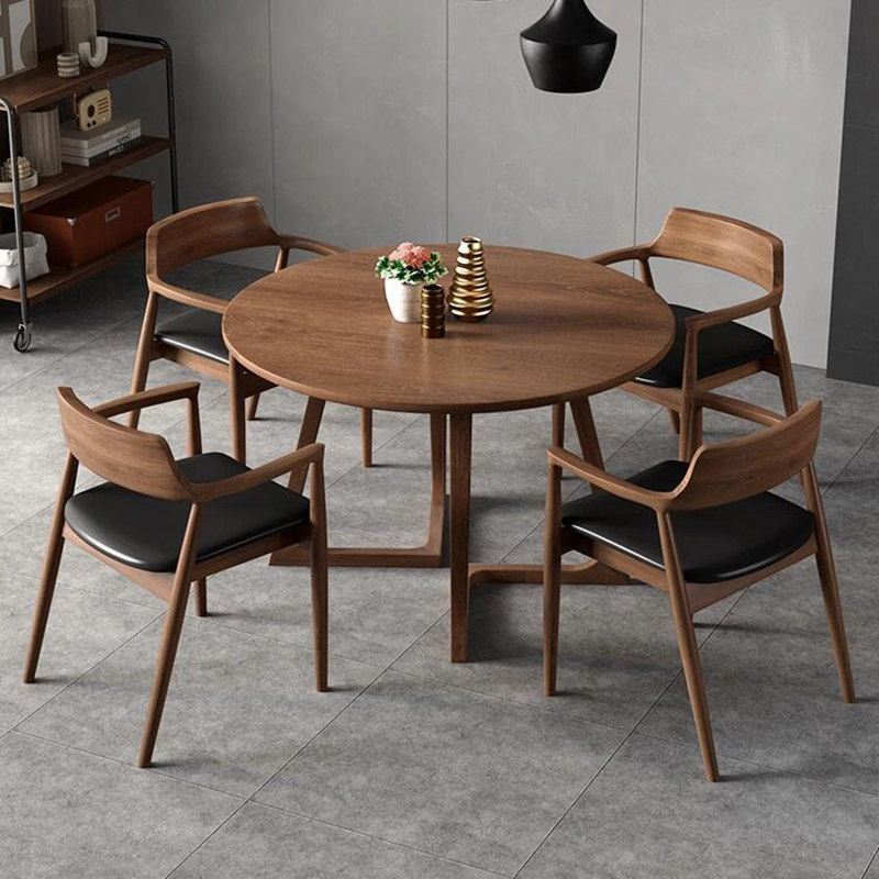 实木圆桌侘寂风餐桌咖啡厅洽谈桌阳台休闲桌椅组合餐厅胡桃木桌子