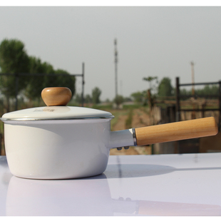 搪瓷单柄奶锅宝宝辅食锅白色搪瓷盖16cm容量1.5L热牛奶电磁炉通用