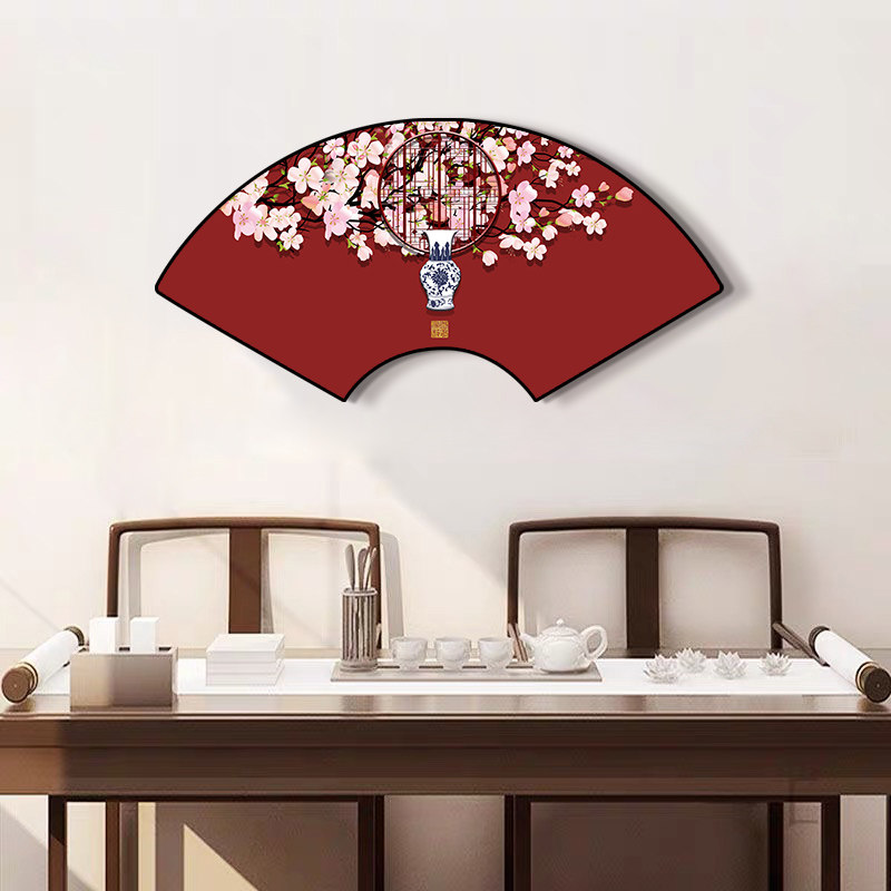 玄关装饰画扇形国风卧室主卧床头壁画中式客厅饭店火锅店墙面挂画