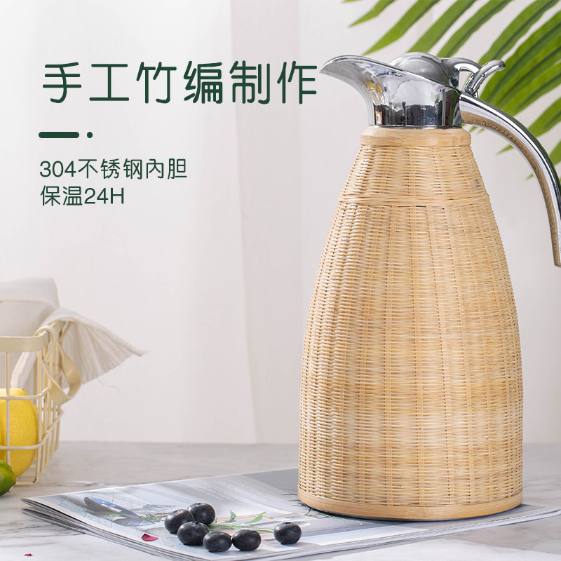 手工竹编暖瓶热水瓶传统复古家用老式大容量保温瓶304不锈钢内胆