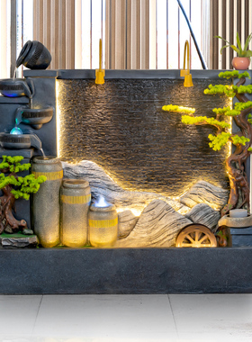 大型水幕墙大厅室内背景假山喷泉生财流水摆件迎门墙庭院别墅造景