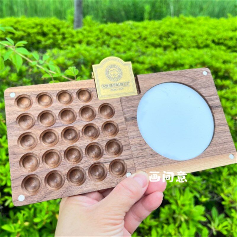 24色水彩木盒24格胡桃木盒颜料盒分装美甲彩绘胶写生盒便携