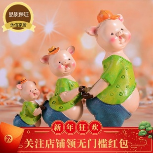 萌萌可爱猪猪猴子树脂小摆件客厅隔断电视柜卧室装 饰品车内饰品